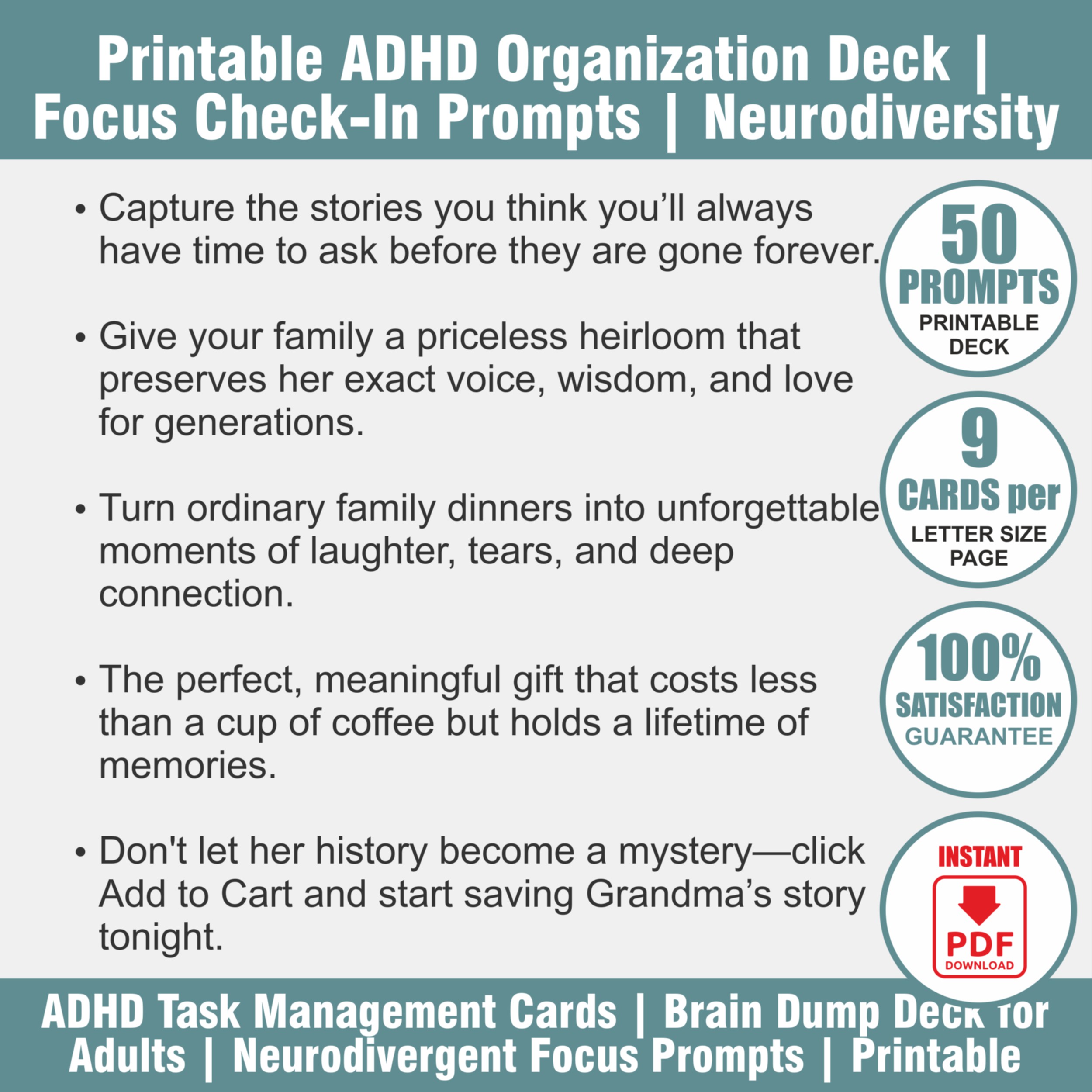 ADHD Focus Check-In Cards | Brain Dump Prompt Deck | Neurodivergent Task Management Game | Adult ADHD Support Tool - View 2